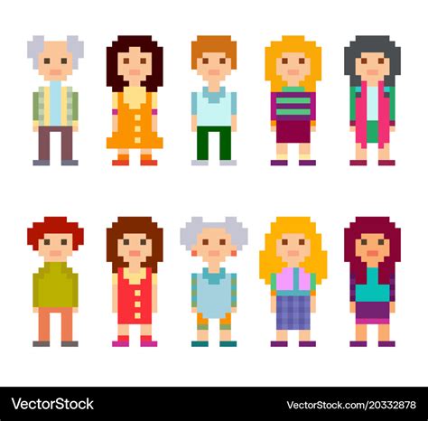 Pixel art style cartoon characters Royalty Free Vector Image