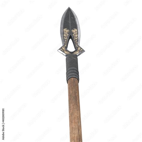 long spear, weapon, on an isolated white background. 3d illustration ...