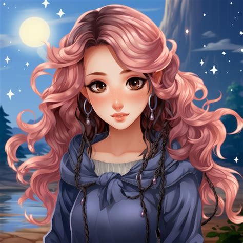 Premium AI Image | anime girl with pink hair standing in front of the moon