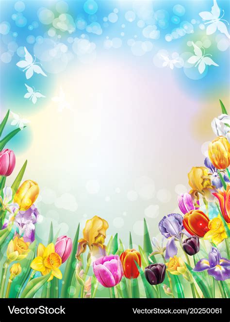 Background with multicolor spring flowers Vector Image