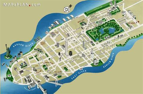 Maps of New York top tourist attractions - Free, printable - MapaPlan.com