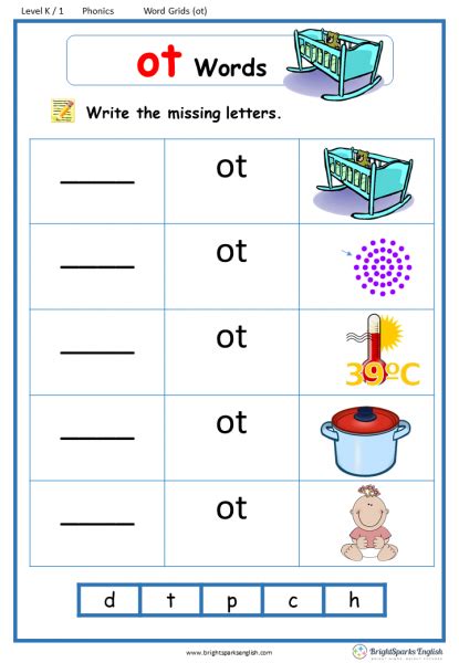 Word Family ot Word Grids English Phonics Worksheet – English Treasure ...