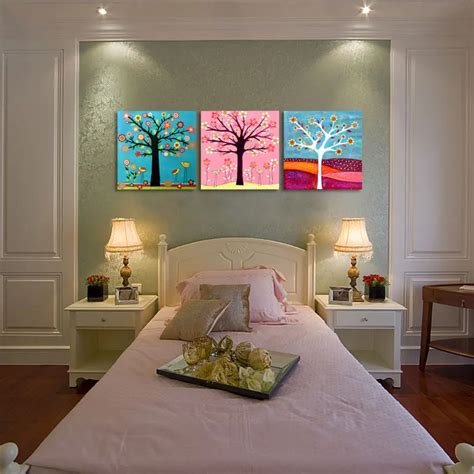 3 piece colorful cartoon tree of life kids room prints Abstract canvas ...