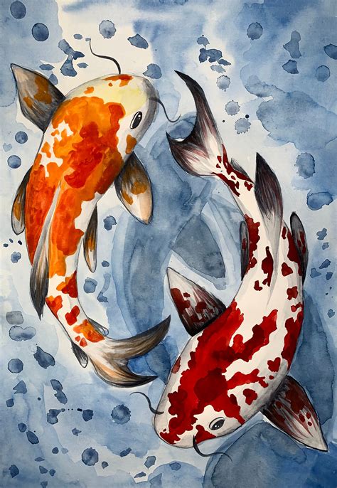 Koi Fish Original watercolor painting Artwork Gift for him | Etsy