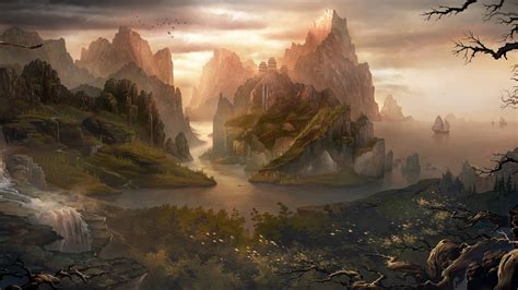 digital Art, Fantasy Art, Nature, Landscape, Water, Rock, Hill ...