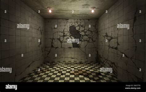 The interior design of horror and creepy damage empty room., 3D ...