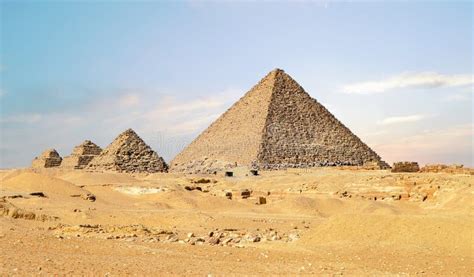 Classic View of Egyptian Pyramids in Sahara Desert Stock Image - Image ...