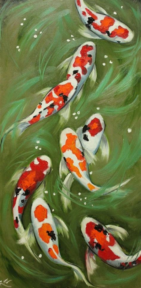 Koi fish portrait painting 49 18x36 inch original oil painting