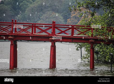 Hanoi, Vietnam - March 15, 2018: Red bridge leading to Den Ngoc Son ...