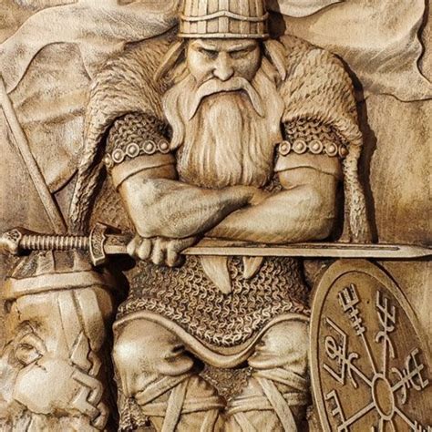 Viking Wood Carving Norse Runes and Warrior | Forefathers-Art