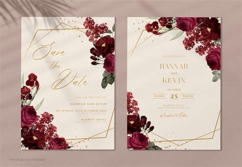 Premium PSD | Elegant burgundy wedding invitation template double sided