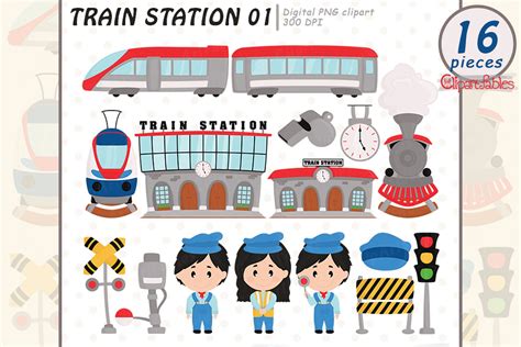 Railway, Train Station Clip Art for Kids Graphic by clipartfables ...