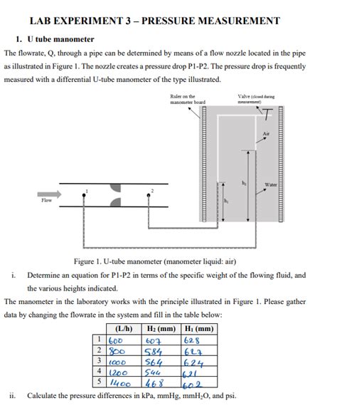 Solved LAB EXPERIMENT 3 - PRESSURE MEASUREMENT 1. U tube | Chegg.com