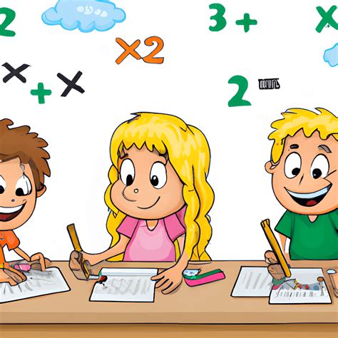 Cartoon Kids Working Together Doing Math Problems at School · Creative ...