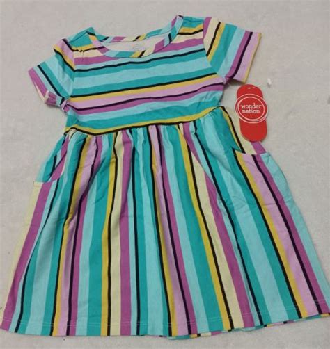 Wonder Nation teal 2T multi-coloured striped dress with pockets ...