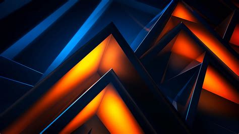 Blue Orange Red Shades Shapes Light Triangles Abstraction Wallpaper ...