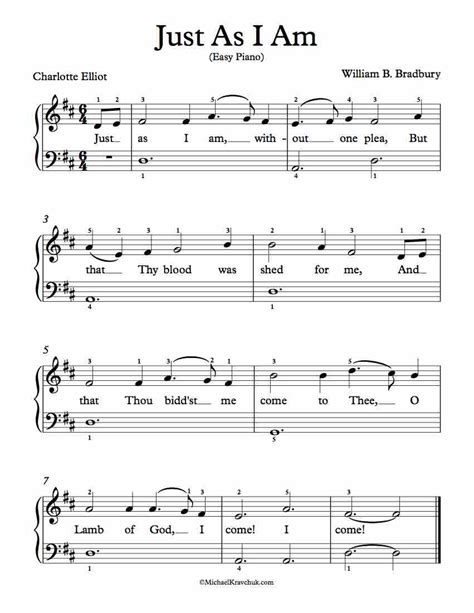 Free Piano Arrangement Sheet Music – Just As I Am – Michael Kravchuk