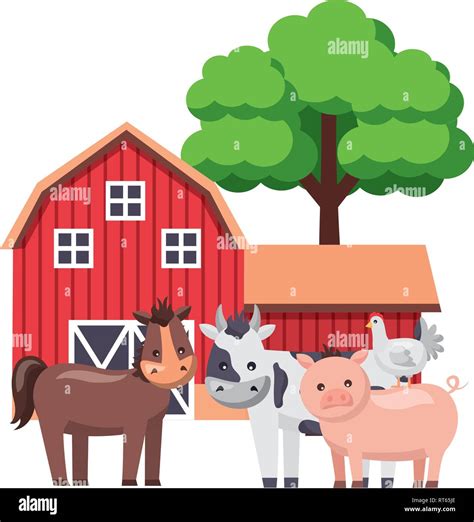 barn animals tree farm Stock Vector Image & Art - Alamy