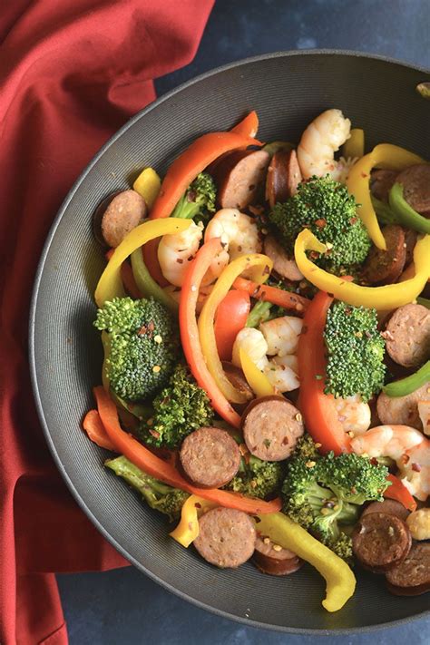 Spicy Shrimp Sausage Stir Fry {Paleo, GF, Low Cal} - Skinny Fitalicious