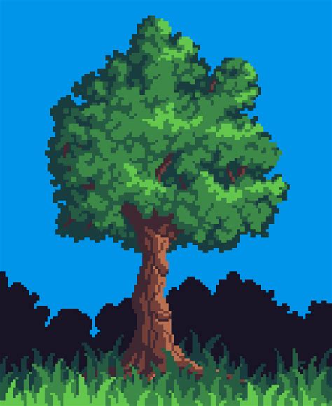 Pixel art tree step by step.