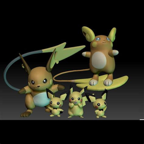 Fichier STL Pokemon Pichu Pikachu Raichu Alolan Modèle à imprimer en 3D ...