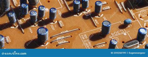 Printed Circuit Board with Capacitors, Close Up Panorama Stock Image ...