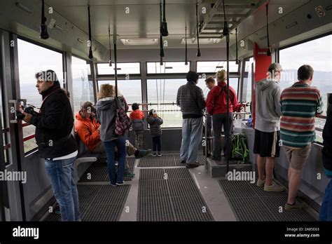 Passengers riding the Aerial Tram at Jackson Hole Mountain Resort Stock ...