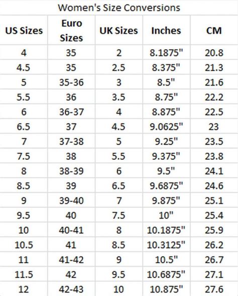 Different Country Shoe Size Chart Universal Shoe Size Chart