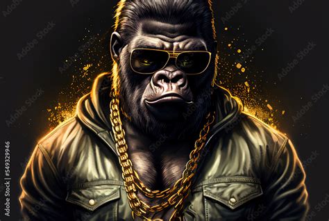 Cool monkey gorilla Gangsta rapper in sunglasses. generated sketch art ...