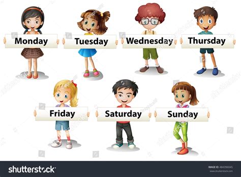 Kids Holding Cards Saying Days Week Stock Vector (Royalty Free ...