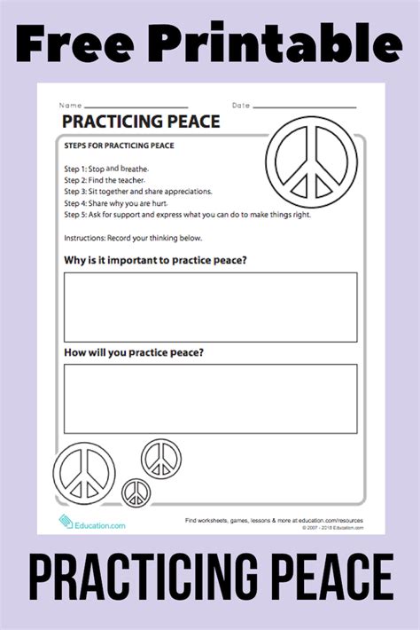 Peace Worksheets For Kindergarten