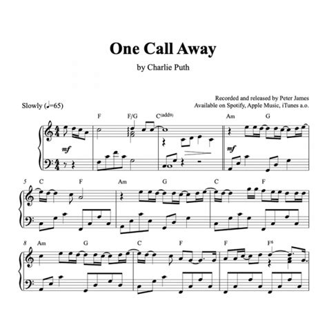 One Call Away (Charlie Puth) - Piano Sheet Music (PDF)