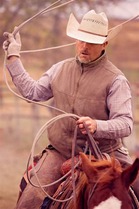 Cowboy Roping Calves on a Cattle Ranch Stock Photo - Image of lasso ...