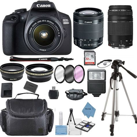 Canon EOS 2000D / Rebel T7 DSLR Camera + 18-55mm + 75-300mm + Accessory ...