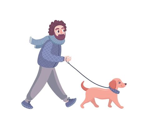 Premium Vector A Man Walks With A Dachshund Dog