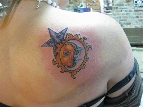 colorful sun and moon tattoos