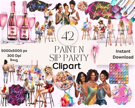 Paint N Sip Clipart Graphics Bundle PNG Instant Download - Etsy