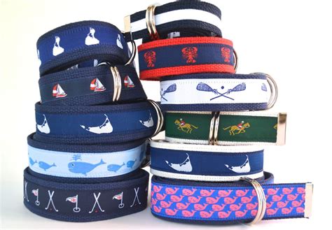 Three whales ribbon with sewn onto navy colored cotton webbing. Belt is ...