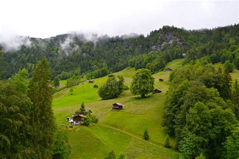 Swiss mountain and houses stock photo. Image of antique - 74442952