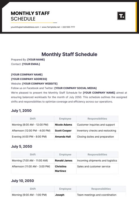 Free Monthly Staff Schedule Template - Edit Online & Download ...