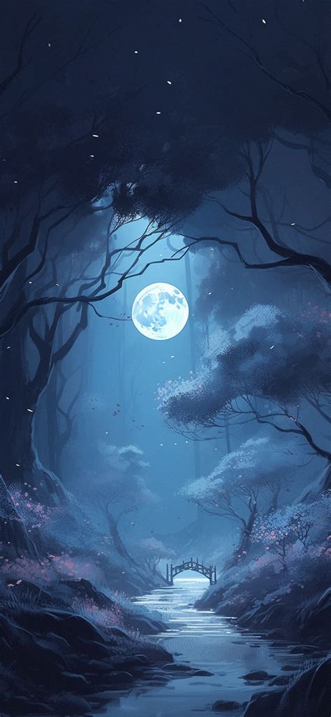 Blue Night Forest & Moon Art Wallpapers - Blue Forest Wallpapers