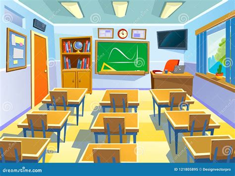 Empty Classroom Background in Cartoon Style. Class Room Colorful Stock ...