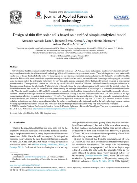 Design of Thin Film Solar Cells Based On A Unified Simple Analytical ...