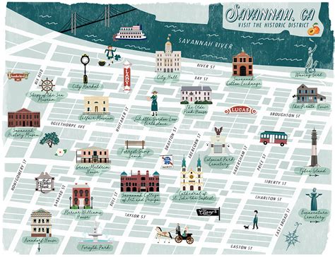 Savannah, Georgia Historic District Illustrated Map by Kimberly Coles ...