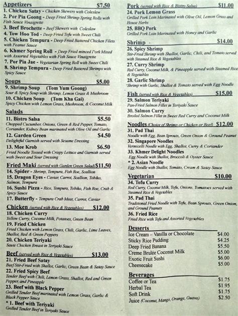 Menu at Asian Bistro restaurant, Casselman, 646 Principale St