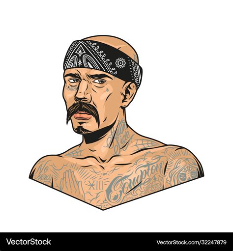 Mustached latino gangster with chicano tattoos Vector Image