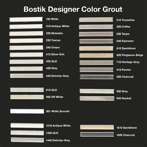 BOSTIK Grout Colour Chart - Designer Grout | Online Tile Store