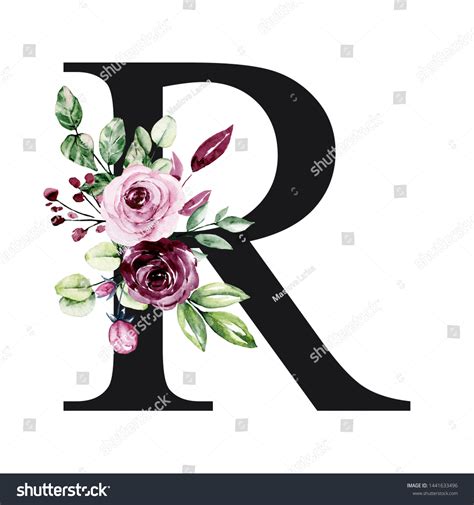 Floral Alphabet Letter R Watercolor Flowers Stock Illustration ...