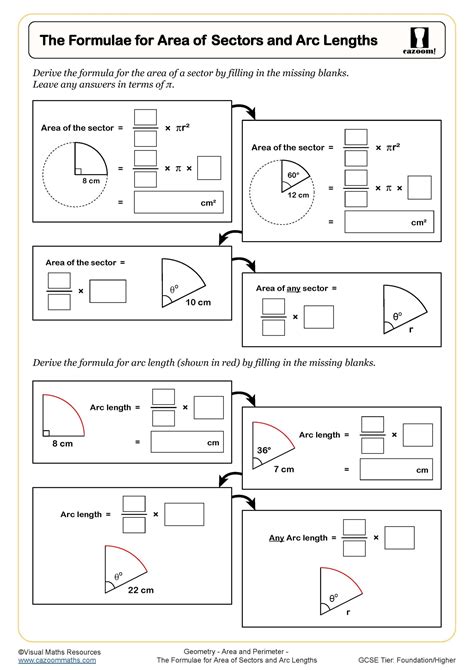 The Formulae for Area of Sectors and Arc Lengths Worksheet ...