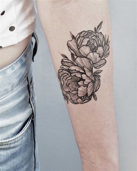 Two black and grey peony tattoos - Tattoogrid.net